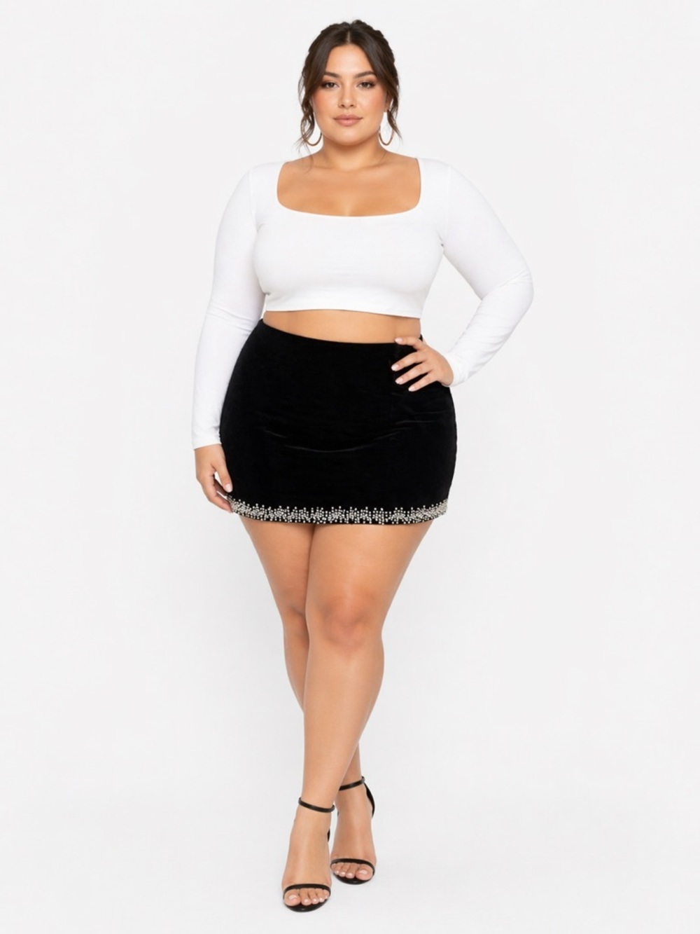 Zara Black Velvet Mini Skirt with Beaded Hem
